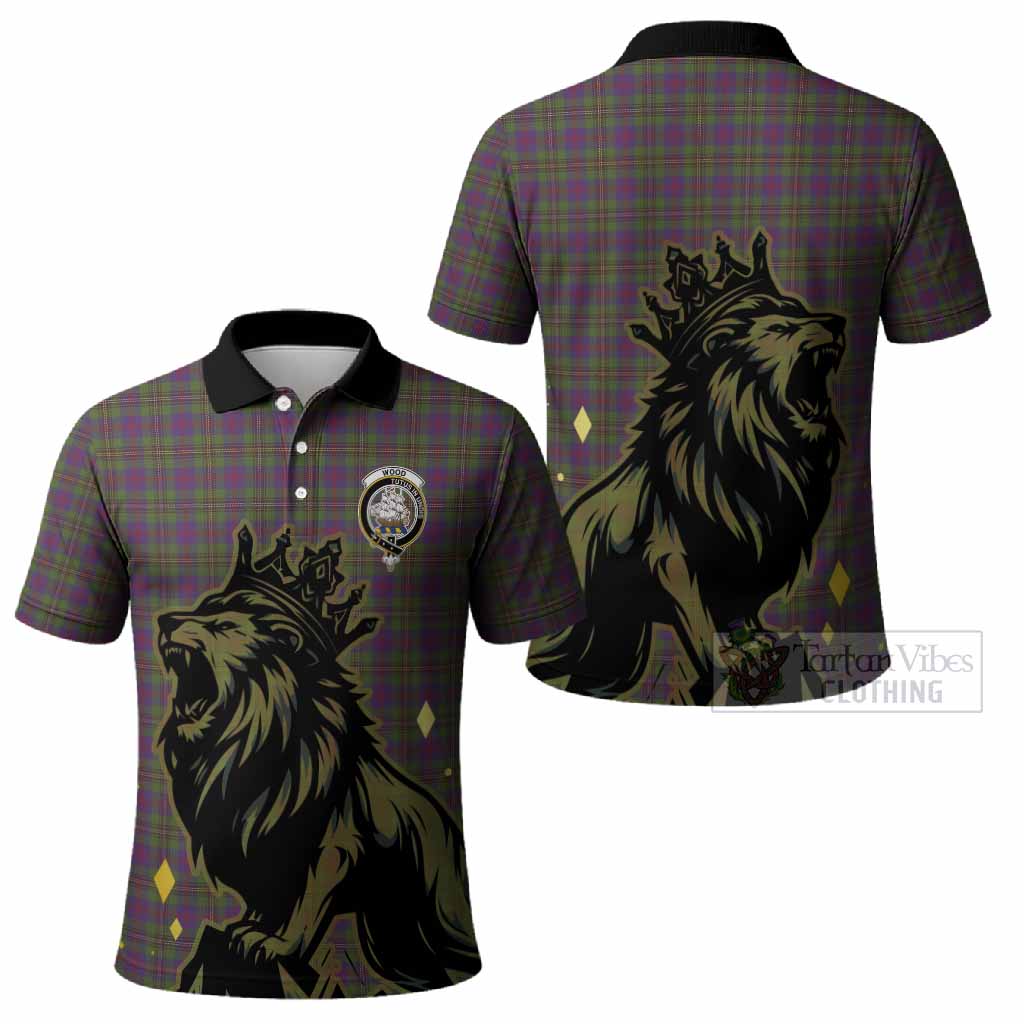 Wood Tartan Family Crest Polo Shirt Crowned Lion Roaring