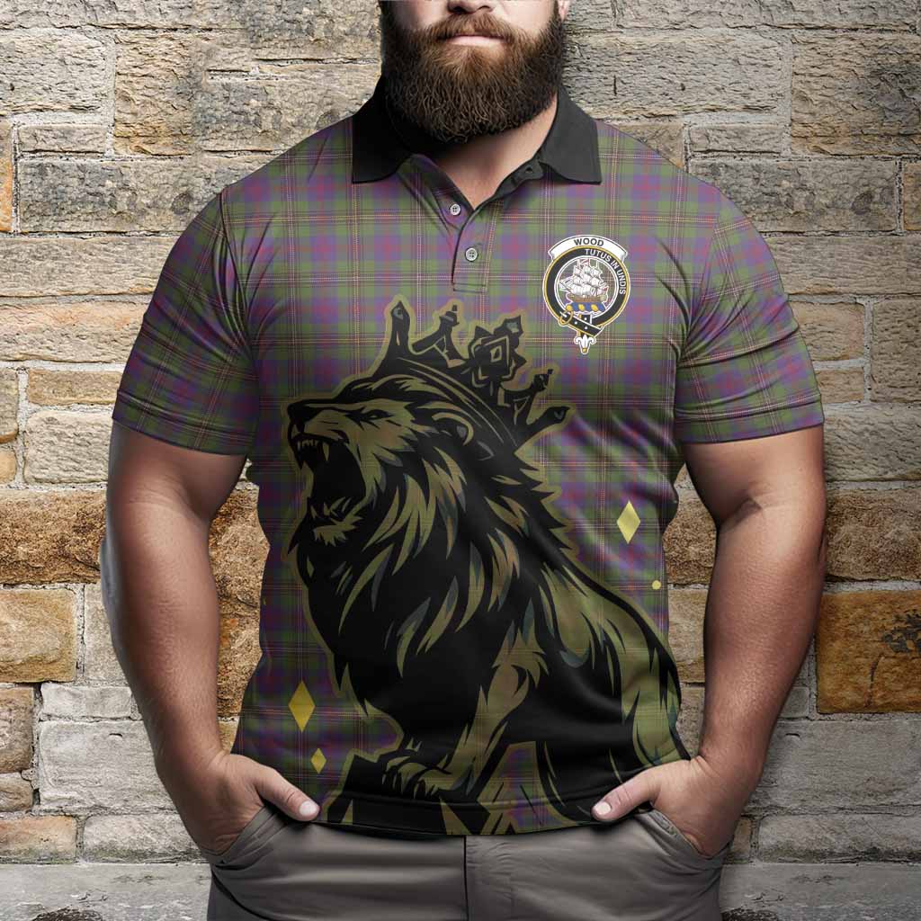 Wood Tartan Family Crest Polo Shirt Crowned Lion Roaring