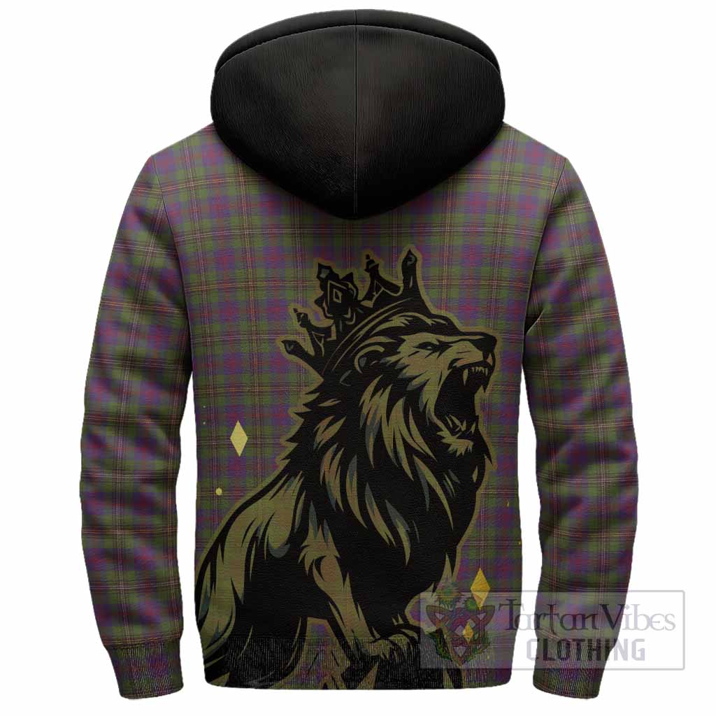 Wood Tartan Family Crest Sherpa Hoodie Crowned Lion Roaring