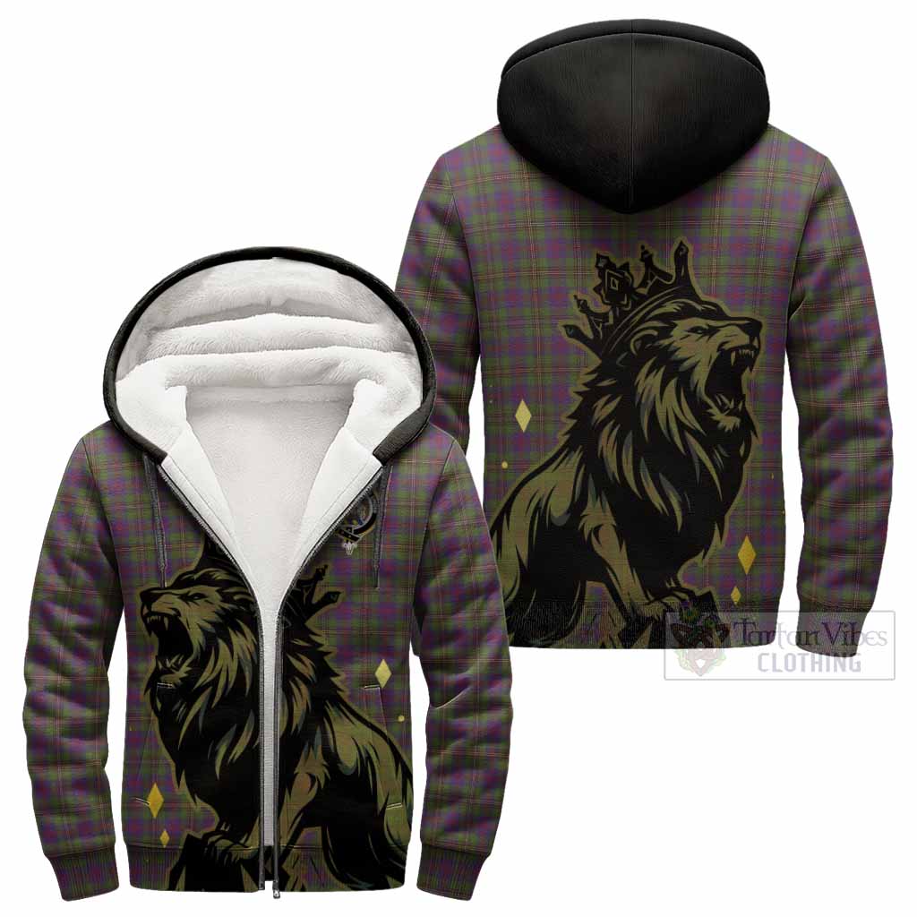 Wood Tartan Family Crest Sherpa Hoodie Crowned Lion Roaring