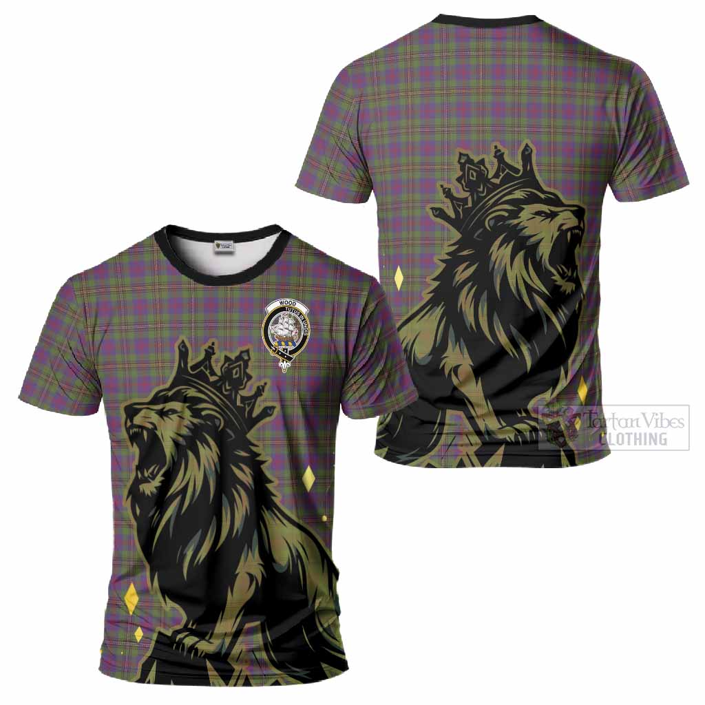 Wood Tartan Family Crest T-Shirt Crowned Lion Roaring