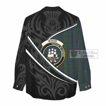 Wood Tartan Family Crest Women Casual Shirt Celtic Scottish Thistle Floral
