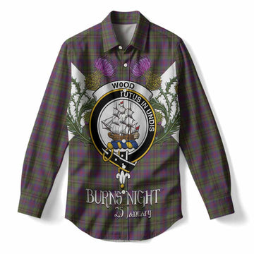 Wood Tartan Family Crest Women Casual Shirt Scottish Burns Night Thistle Floral
