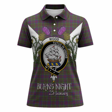 Wood Tartan Family Crest Women Polo Shirt Scottish Burns Night Thistle Floral