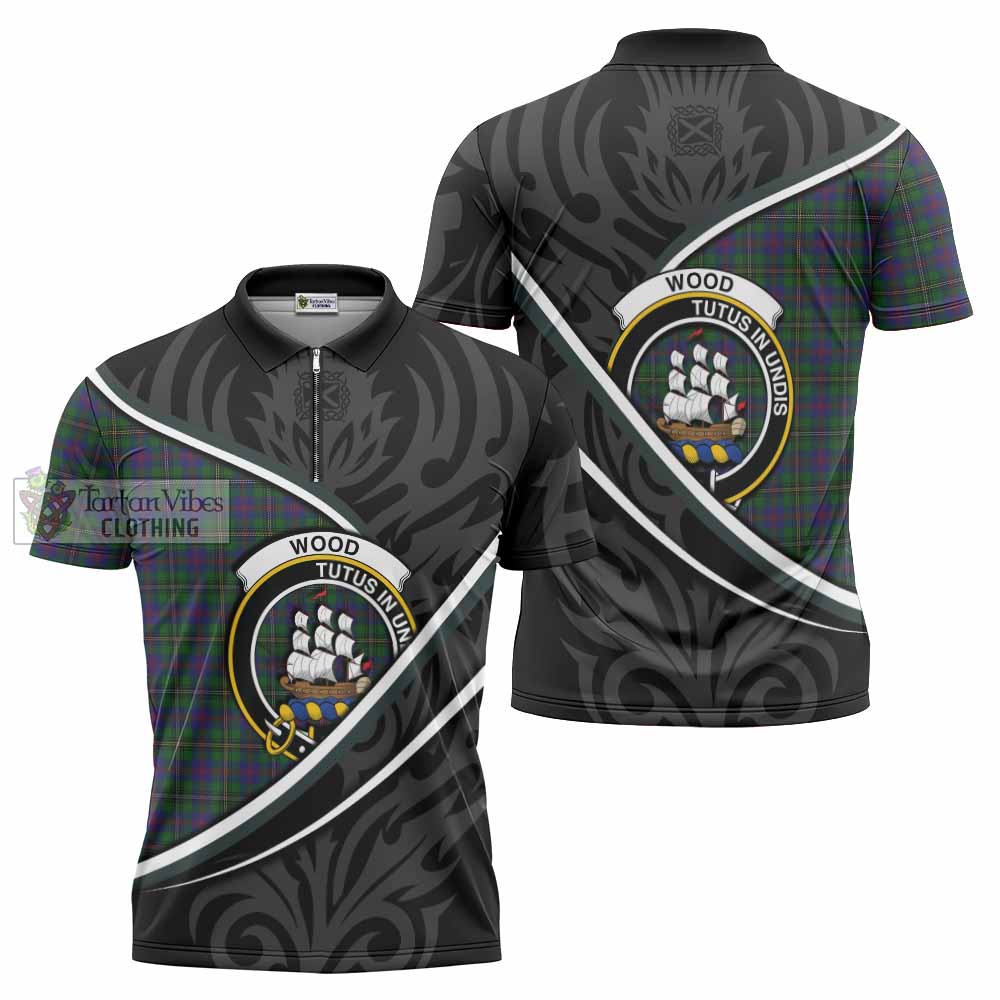 Wood Tartan Family Crest Zipper Polo Shirt Celtic Scottish Thistle Floral - Tartan Vibes Clothing