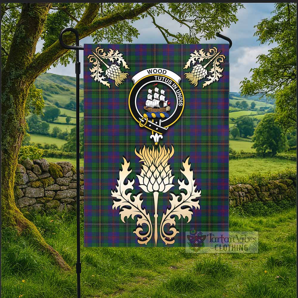 Wood Tartan Garden Flag with Golden Regal Scottish Thistle Emblem - Tartan Vibes Clothing