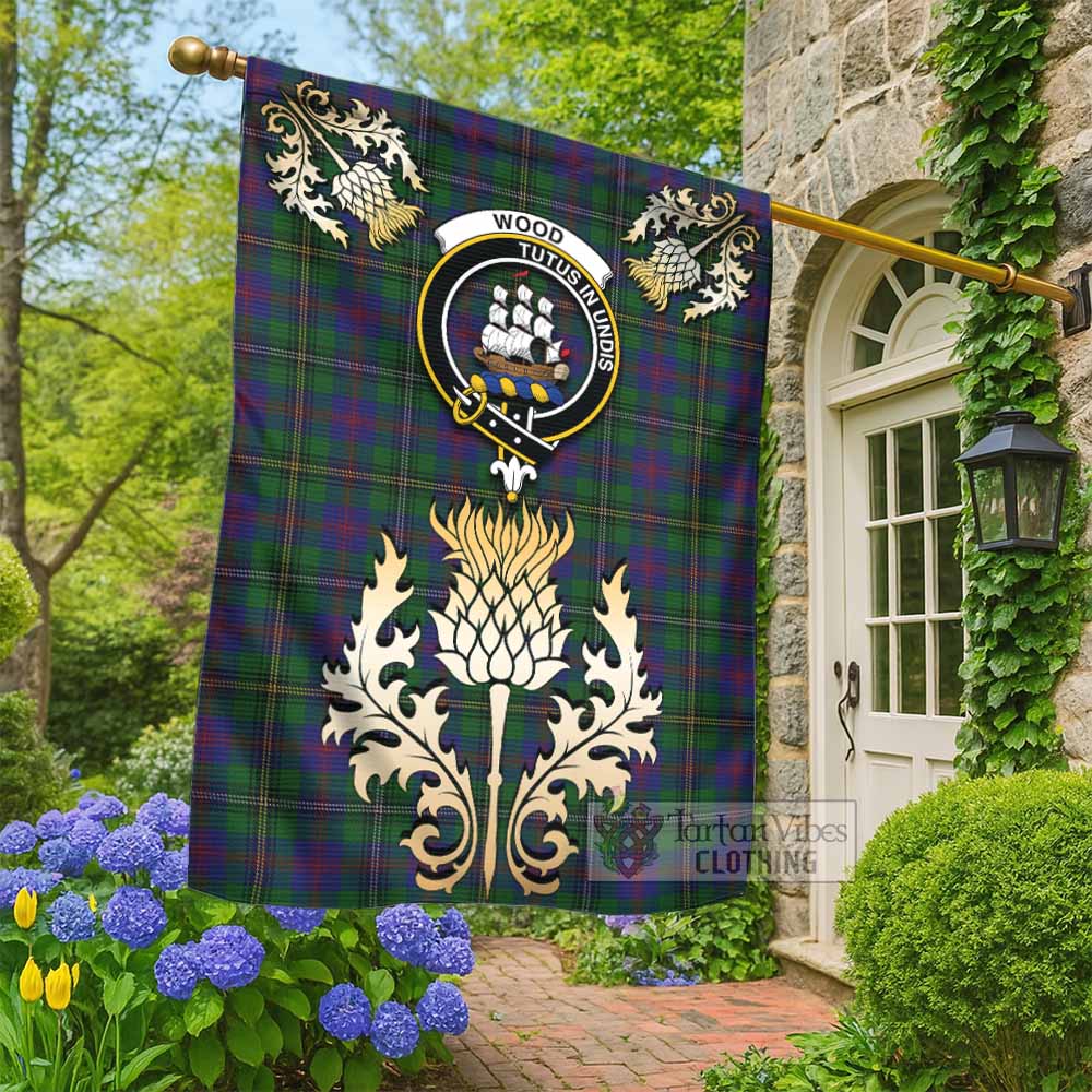 Wood Tartan Garden Flag with Golden Regal Scottish Thistle Emblem - Tartan Vibes Clothing