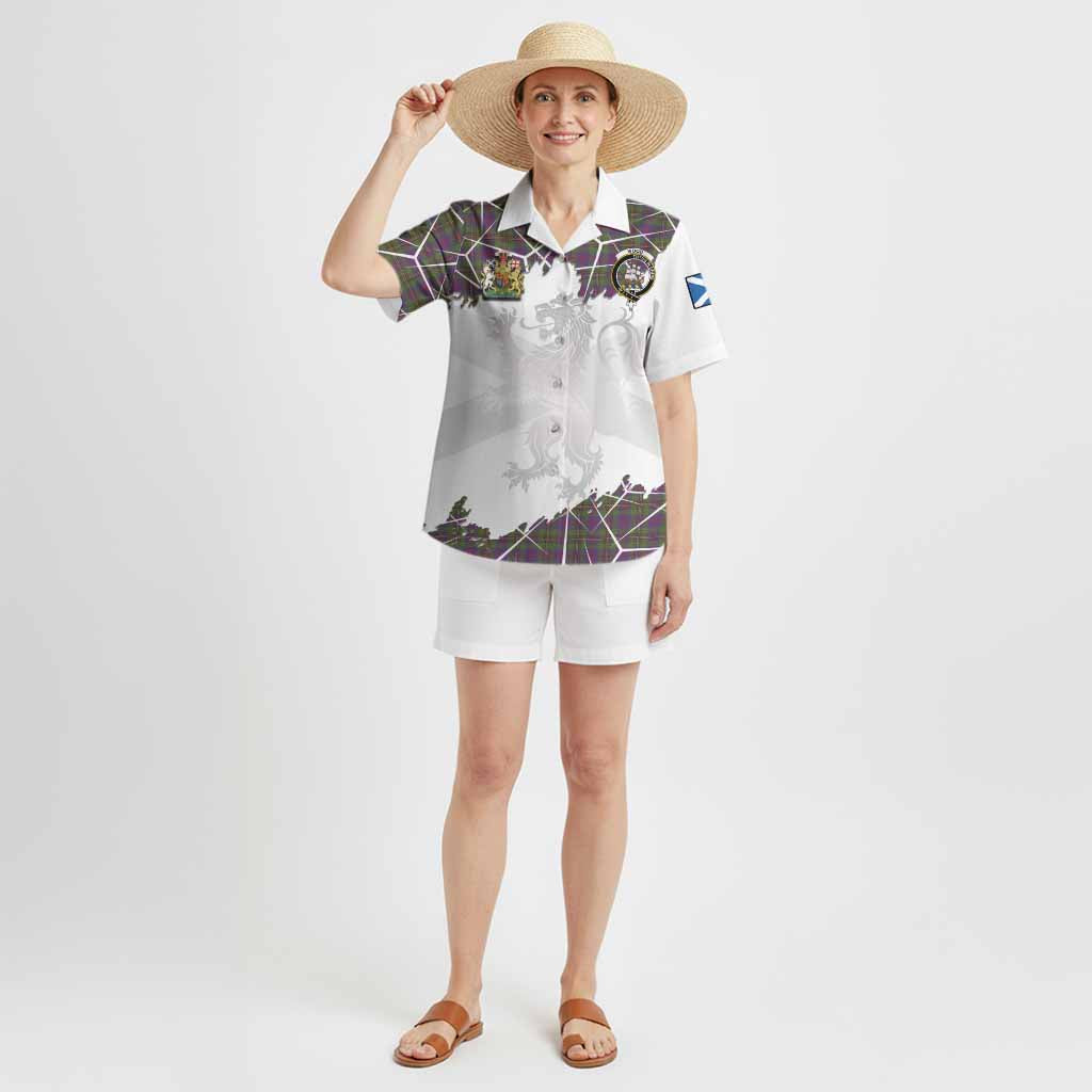 Wood Tartan Hawaiian Shirt with Family Crest and Lion Rampant Grunge Style