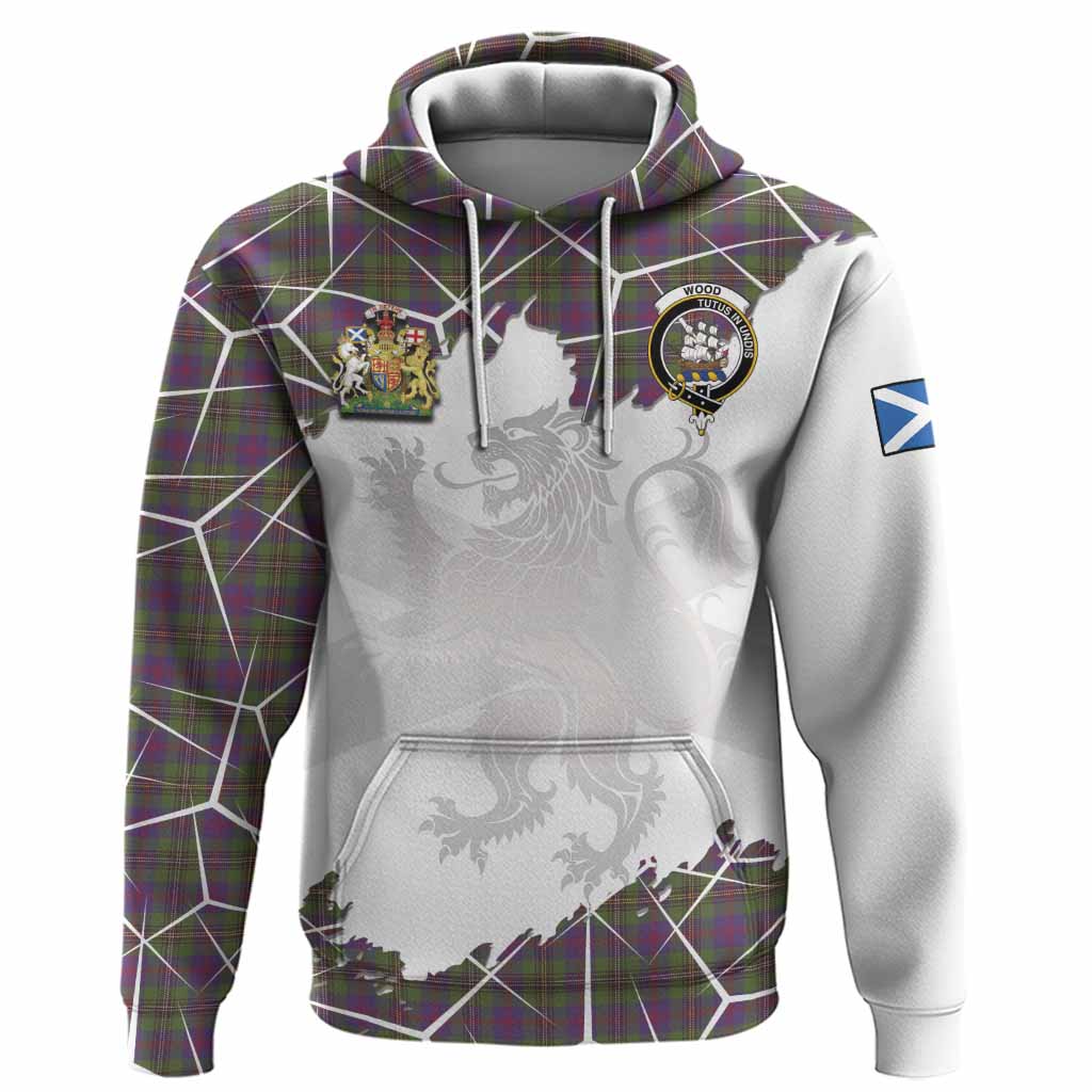 Wood Tartan Hoodie with Family Crest and Lion Rampant Grunge Style