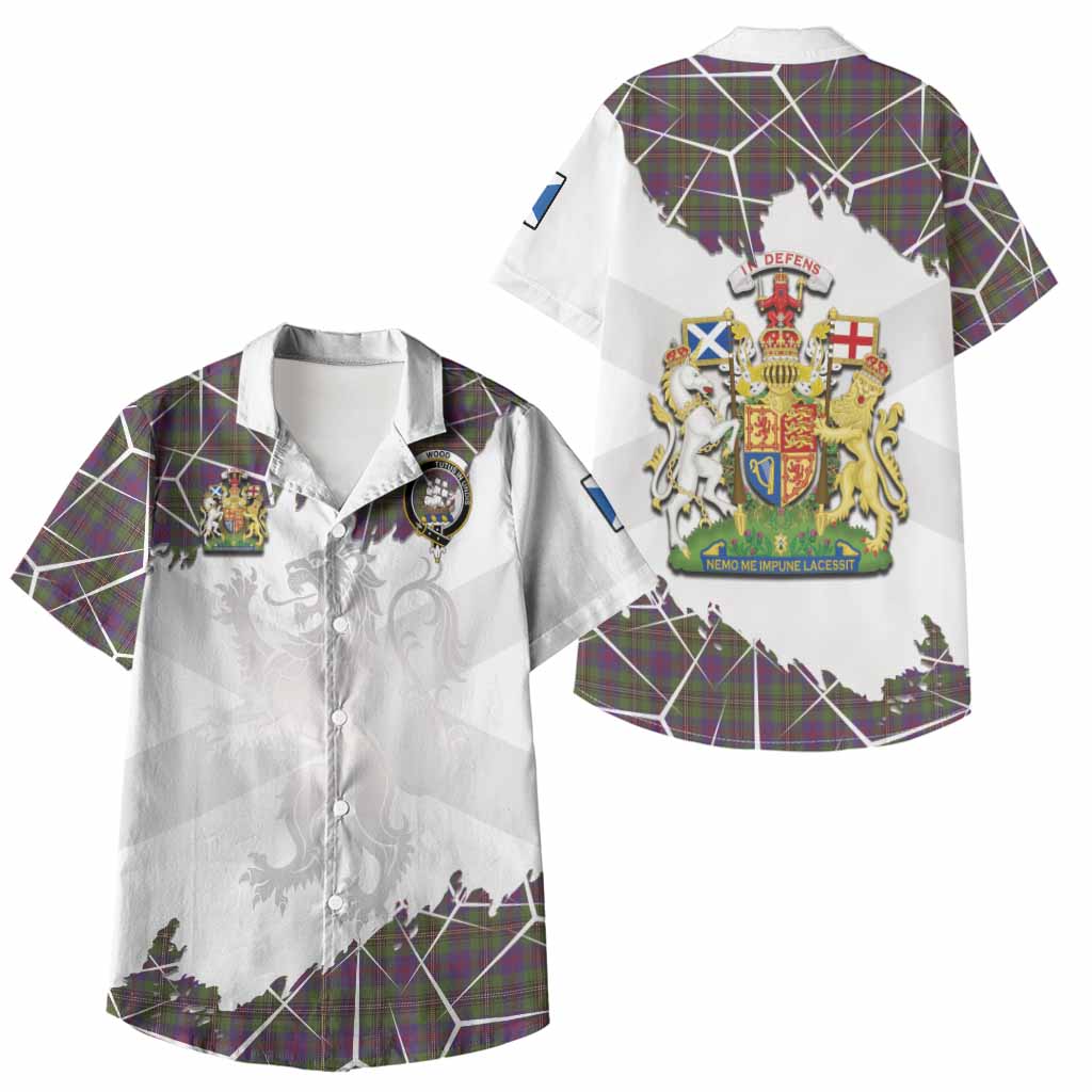 Wood Tartan Kid Hawaiian Shirt with Family Crest and Lion Rampant Grunge Style