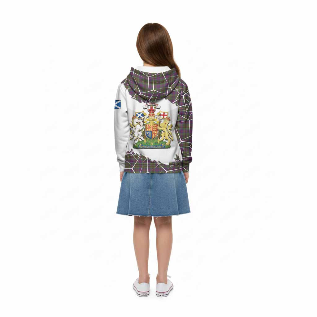 Wood Tartan Kid Hoodie with Family Crest and Lion Rampant Grunge Style