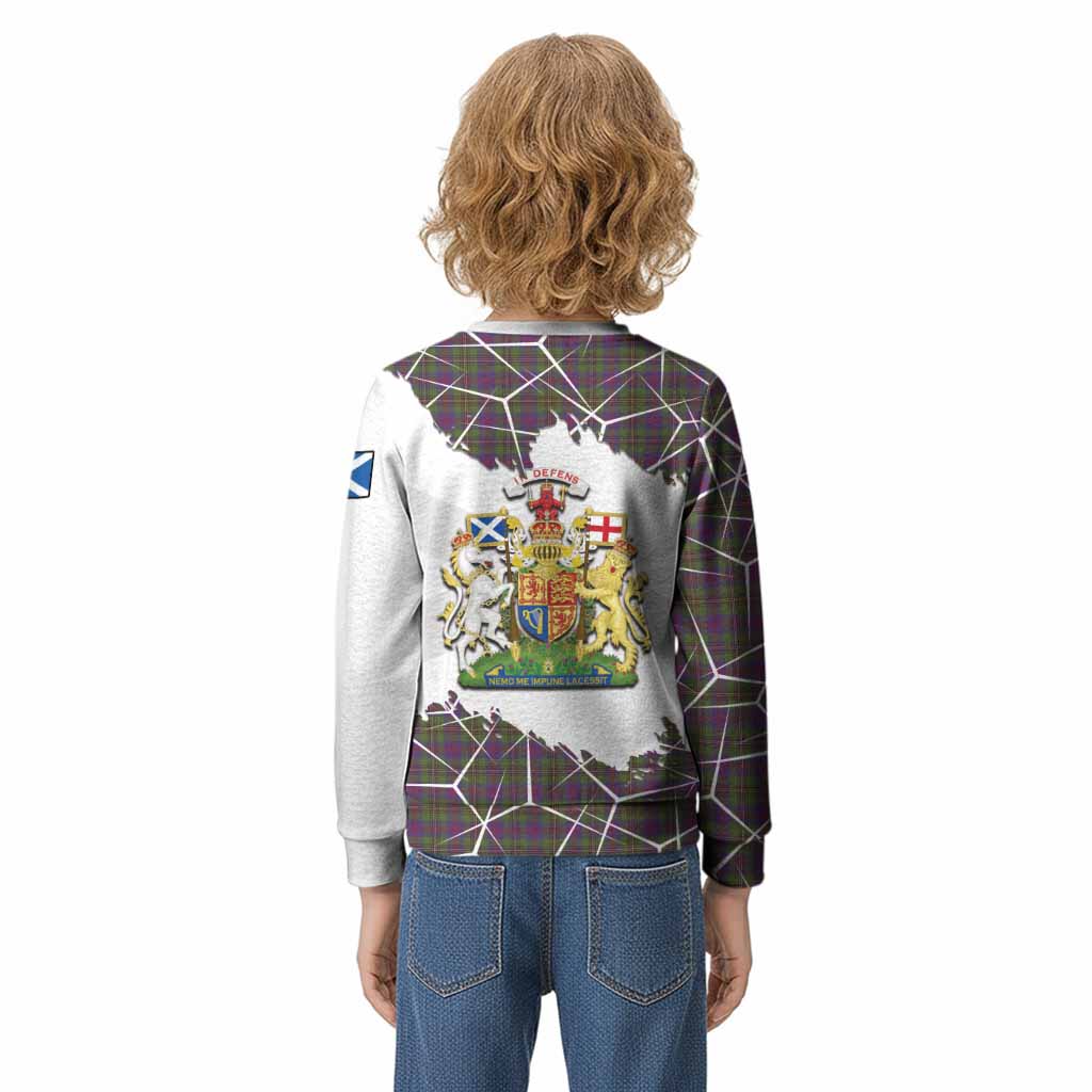Wood Tartan Kid Knitted Sweatshirt with Family Crest and Lion Rampant Grunge Style