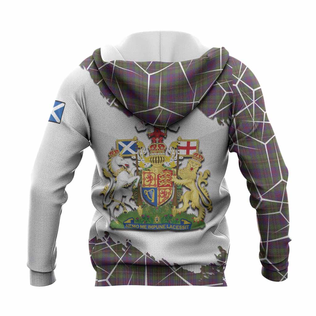 Wood Tartan Knitted Hoodie with Family Crest and Lion Rampant Grunge Style