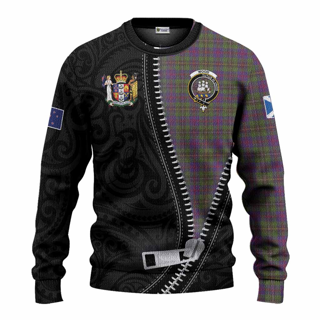 Wood Tartan Knitted Sweater New Zealand Pattern Unique Zipper Stylized