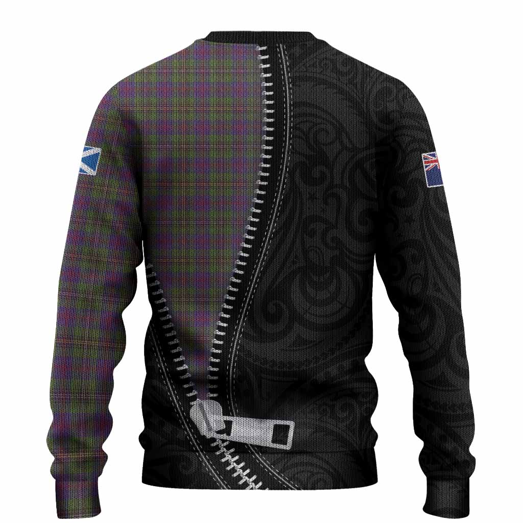 Wood Tartan Knitted Sweater New Zealand Pattern Unique Zipper Stylized