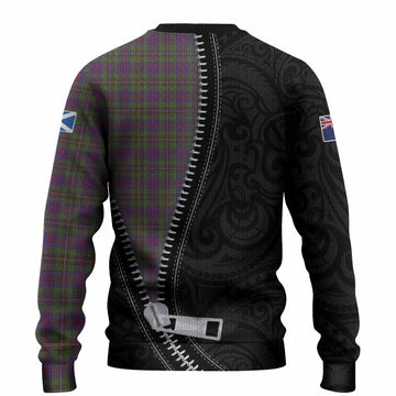 Wood Tartan Knitted Sweater New Zealand Pattern Unique Zipper Stylized