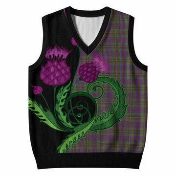 Wood Tartan Knitted V-Neck Vest Traditional Scottish Thistle