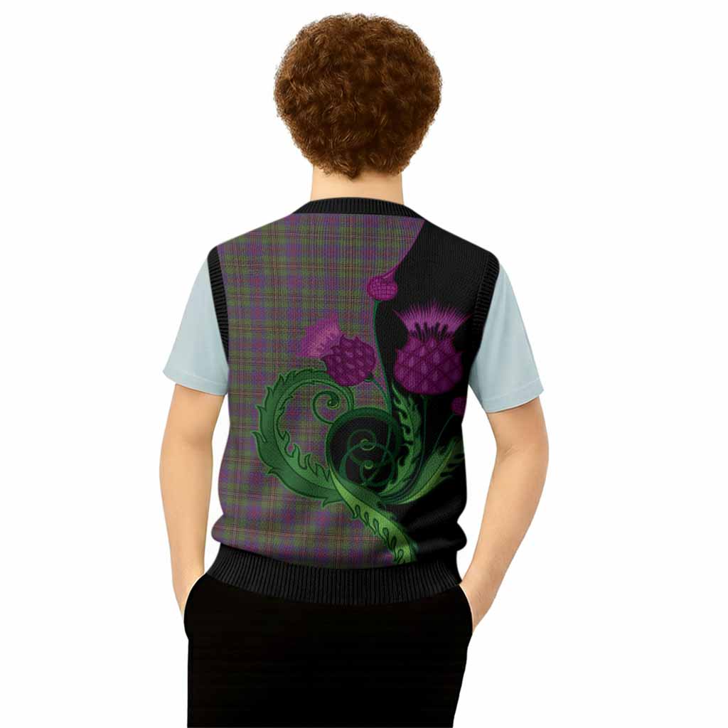 Wood Tartan Knitted V-Neck Vest Traditional Scottish Thistle