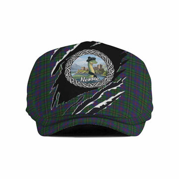 Wood Tartan Loch Ness Monster Flat Cap, Jeff Cap Celtic Knot Nessie Art