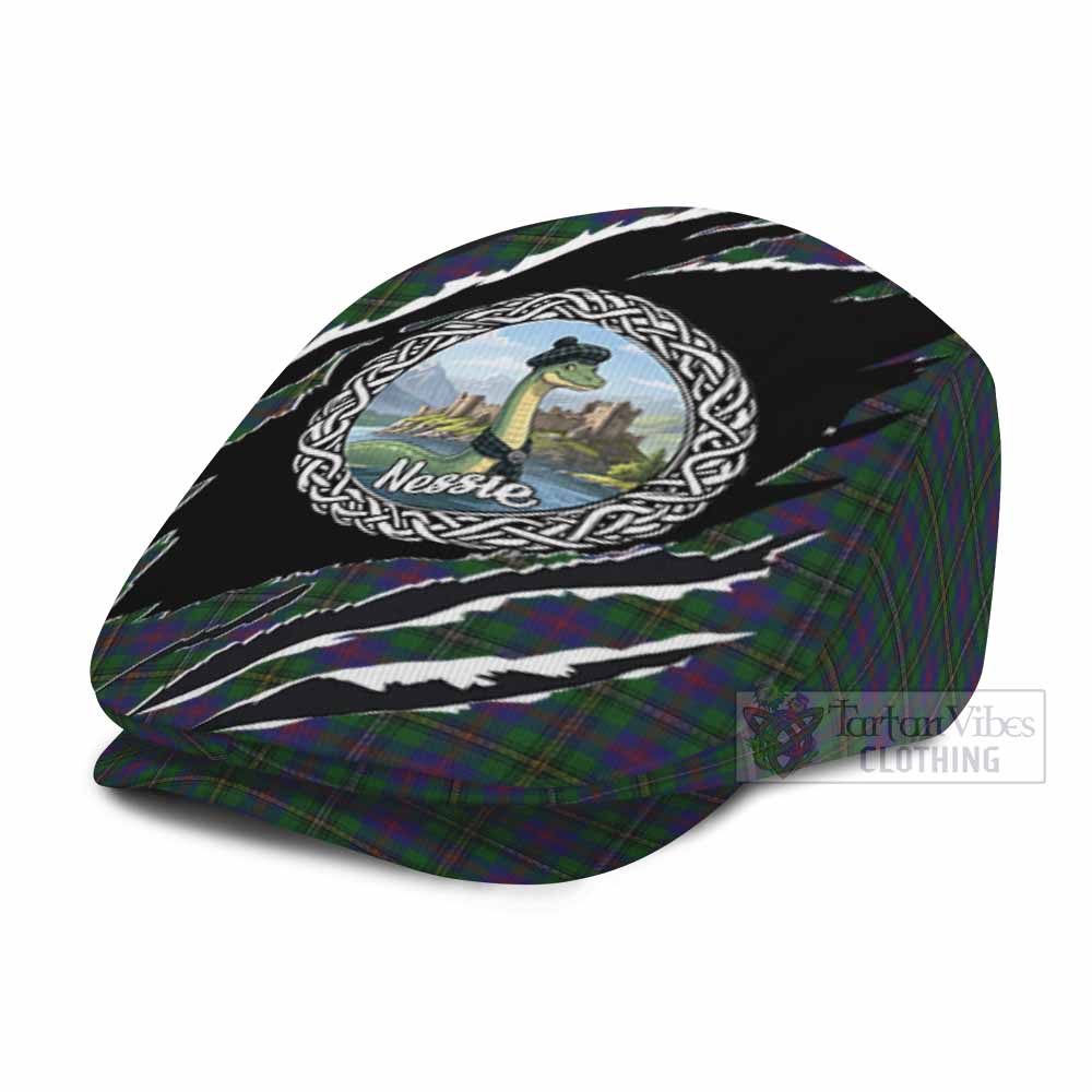 Wood Tartan Loch Ness Monster Flat Cap, Jeff Cap Celtic Knot Nessie Art
