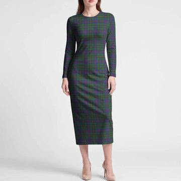 Wood Tartan Long Sleeve Bodycon Midi Dress
