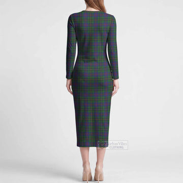 Wood Tartan Long Sleeve Bodycon Midi Dress