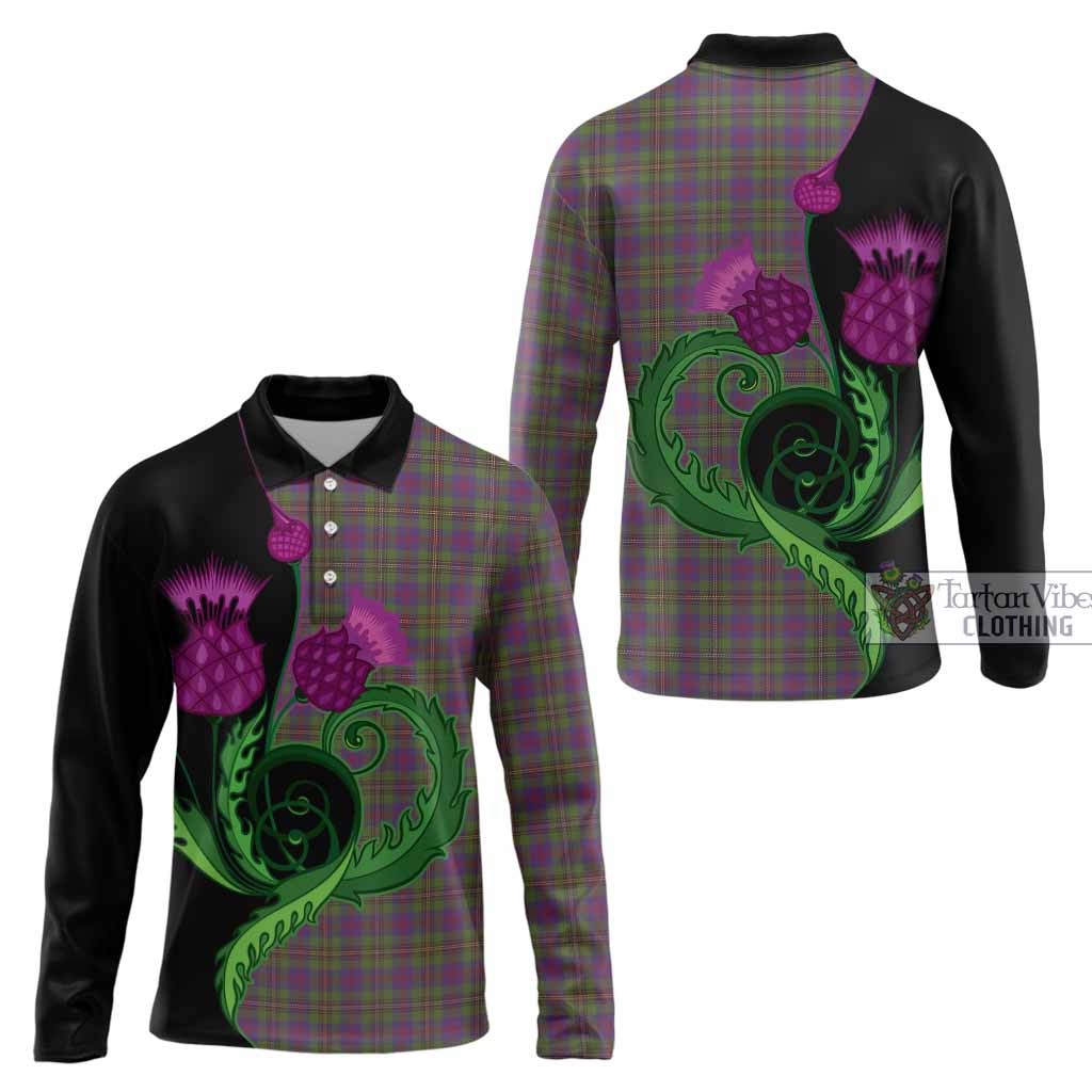 Wood Tartan Long Sleeve Polo Shirt Traditional Scottish Thistle