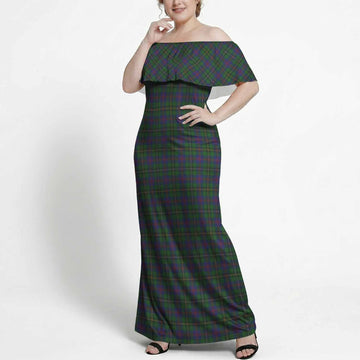 Wood Tartan Off Shoulder Ruffle Maxi Dress