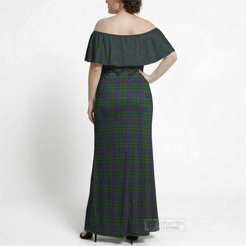 Wood Tartan Off Shoulder Ruffle Maxi Dress