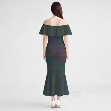 Wood Tartan Off Shoulder Ruffle Mermaid Maxi Dress