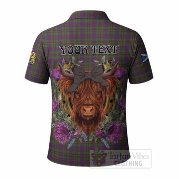 Wood Tartan Polo Shirt Scottish Thistle Heilan Coo