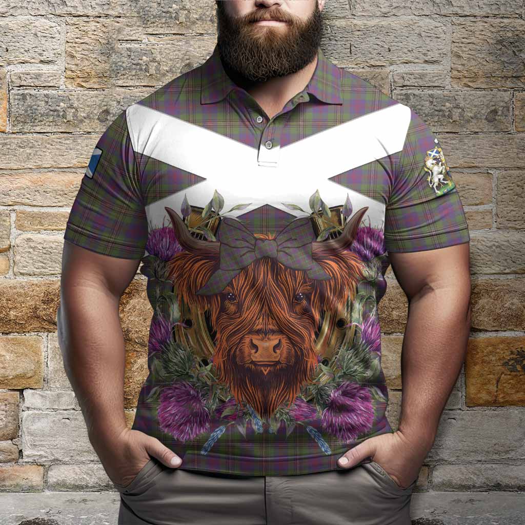 Wood Tartan Polo Shirt Scottish Thistle Heilan Coo