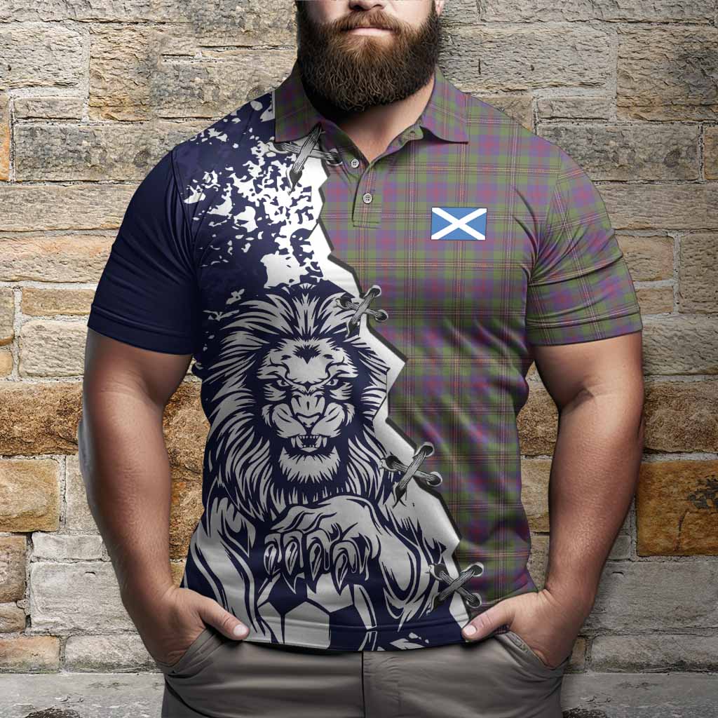 Wood Tartan Scottish Polo Shirt Angry Lion With Soccer Ball Style
