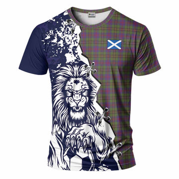Wood Tartan Scottish T-Shirt Angry Lion With Soccer Ball Style