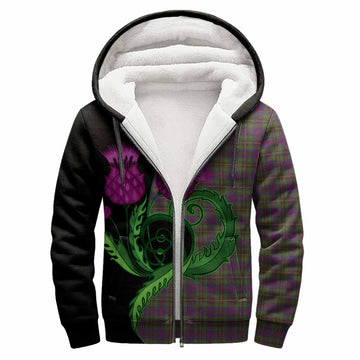 Wood Tartan Sherpa Hoodie Traditional Scottish Thistle