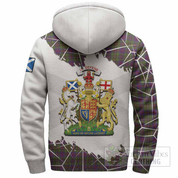 Wood Tartan Sherpa Hoodie with Family Crest and Lion Rampant Grunge Style