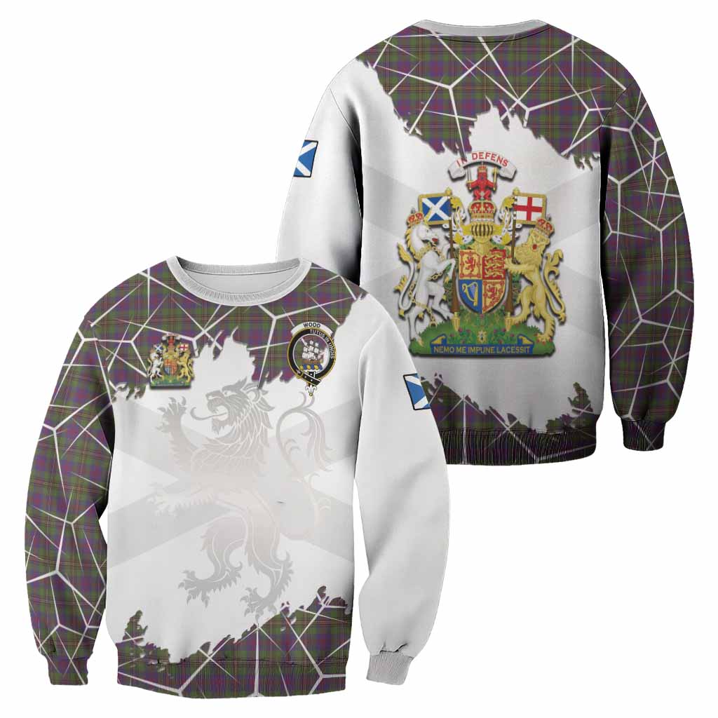 Wood Tartan Sweatshirt with Family Crest and Lion Rampant Grunge Style