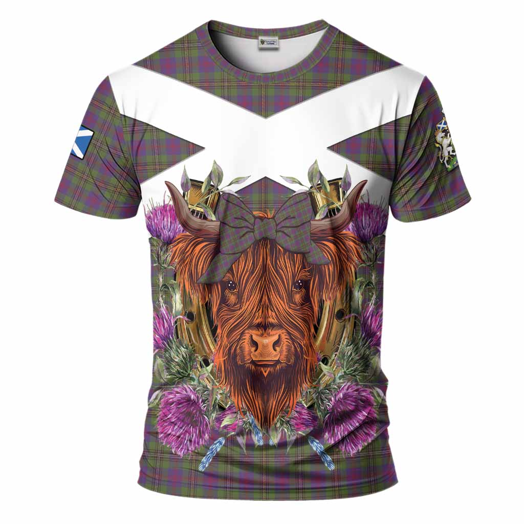Wood Tartan T-Shirt Scottish Thistle Heilan Coo