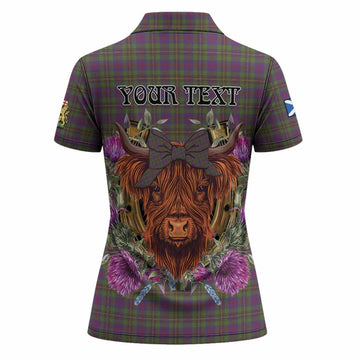 Wood Tartan Women Polo Shirt Scottish Thistle Heilan Coo