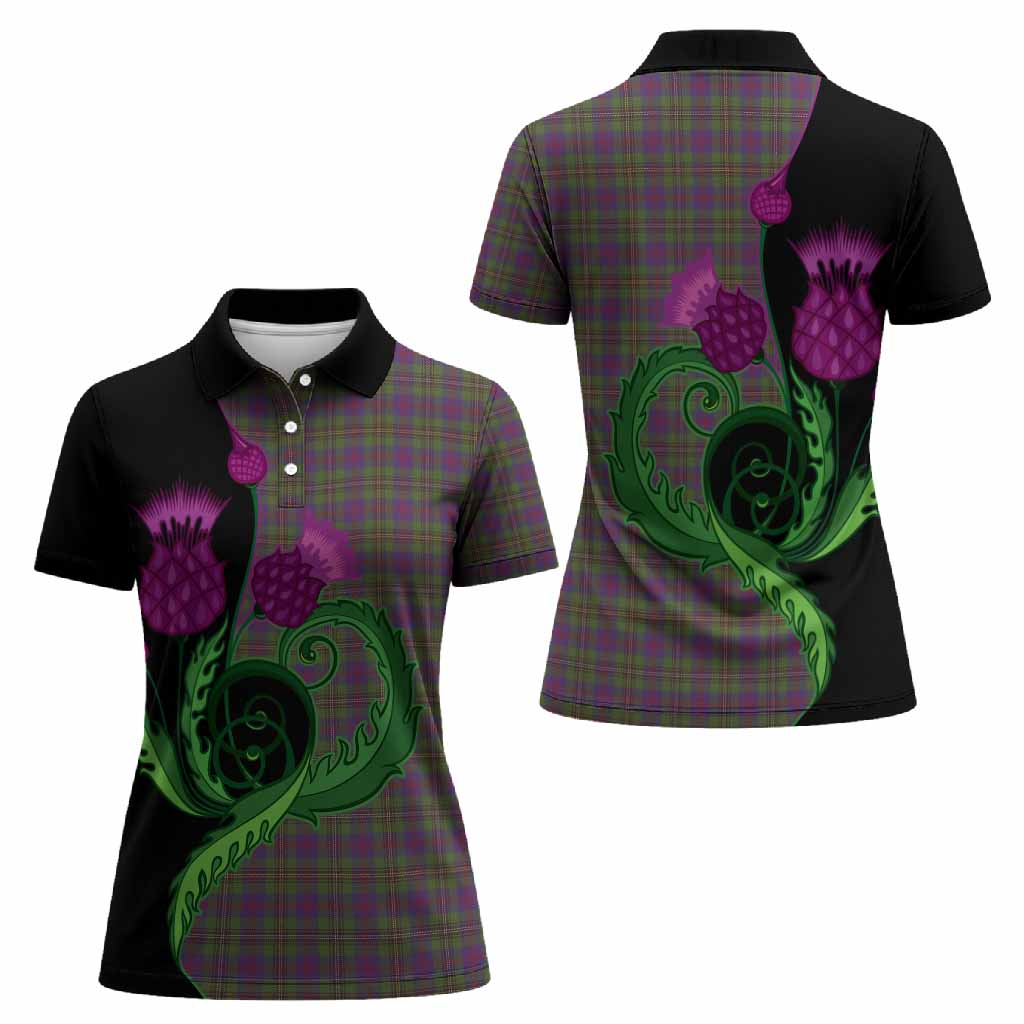 Wood Tartan Women Polo Shirt Traditional Scottish Thistle
