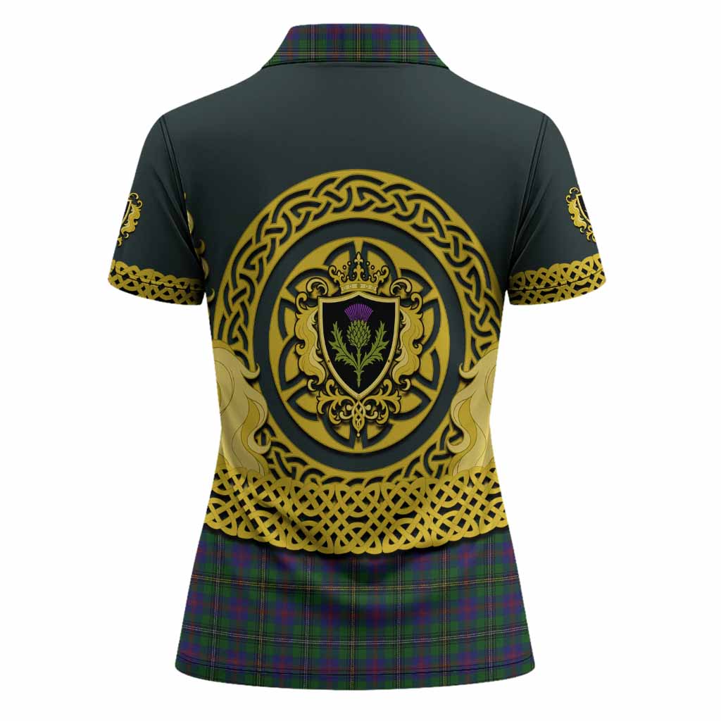 Wood Tartan Women Polo Shirt Unicorn Celtic Knot And Thistle Emblem