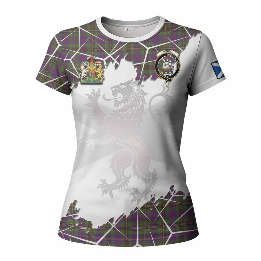 Wood Tartan Women T shirt with Family Crest and Lion Rampant Grunge Style