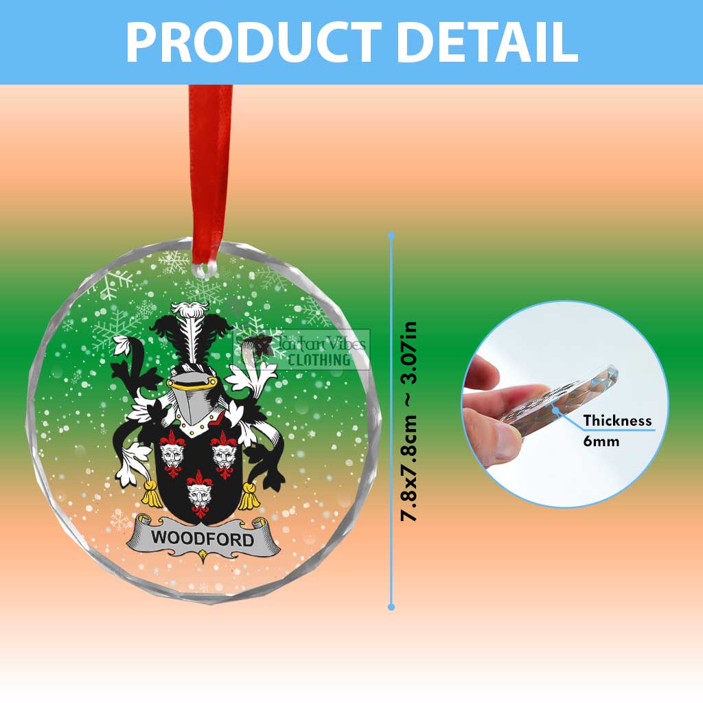 Tartan Vibes Clothing Woodford Irish Clan Christmas Glass Ornament with Coat of Arms