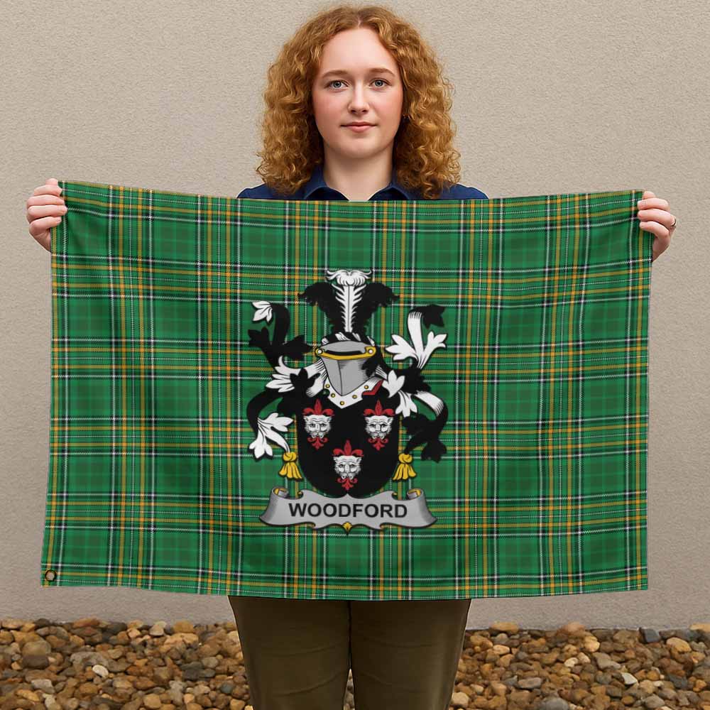 Tartan Vibes Clothing Woodford Irish Clan Tartan House Flag with Coat of Arms