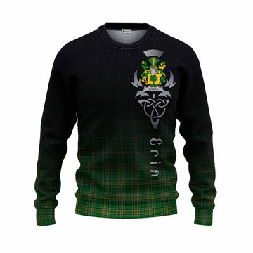 Tartan Vibes Clothing Woods Irish Clan Knitted Sweater with Coat of Arms Erin Go Bragh Celtic Inspired