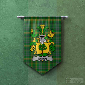 Woods Irish Clan Tartan Gonfalon, Tartan Banner with Coat of Arms