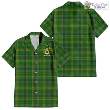 Woods Irish Clan Tartan Short Sleeve Button Up with Coat of Arms
