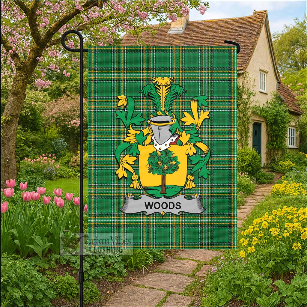 Woods Irish Clan Tartan Flag with Coat of Arms