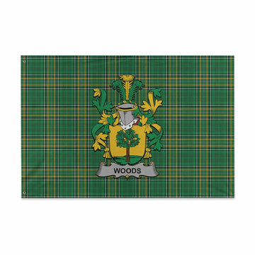 Woods Irish Clan Tartan House Flag with Coat of Arms