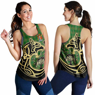 Wormington Irish Tartan Women's Racerback Tanks with Coat of Arms Celtic Wolf Style 4XL - Tartan Vibes Clothing